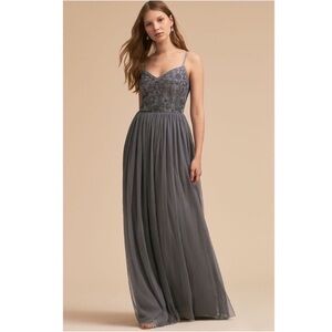 BHLDN Gray Lace & Tulle Maxi Dress